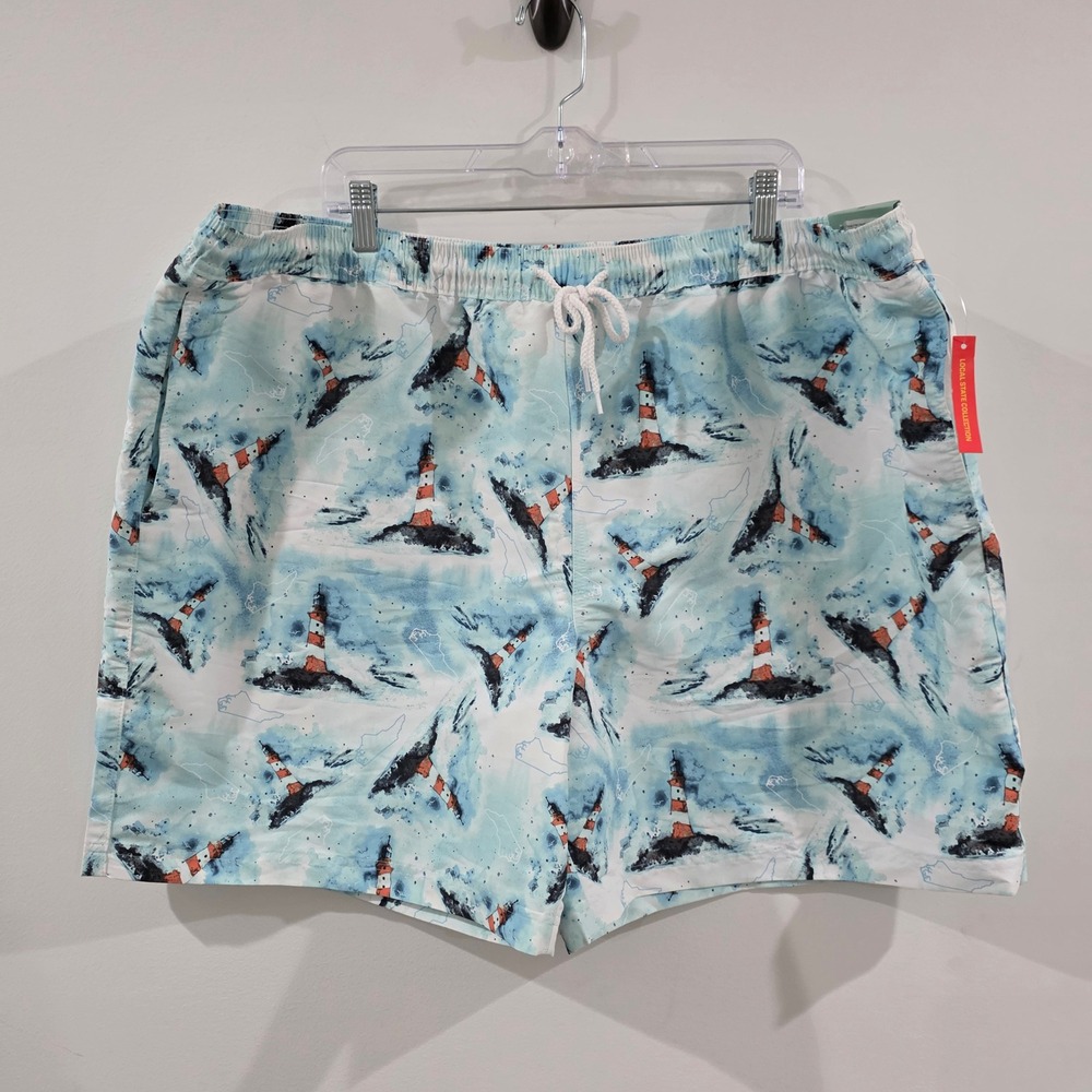 Magellan Outdoors Mens Swim Trunks Size 3XL Blue Lighthouse UPF 30 Beach Travel
